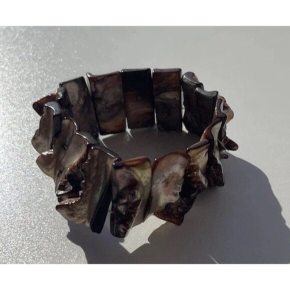 vintage Mother of pearl chunk Stretch Wire Bracelet Natural Boho Western Sz 7.5" - Picture 5 of 10